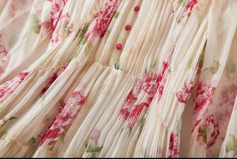 Summer Floral Print Long Sleeves Maxi Dress